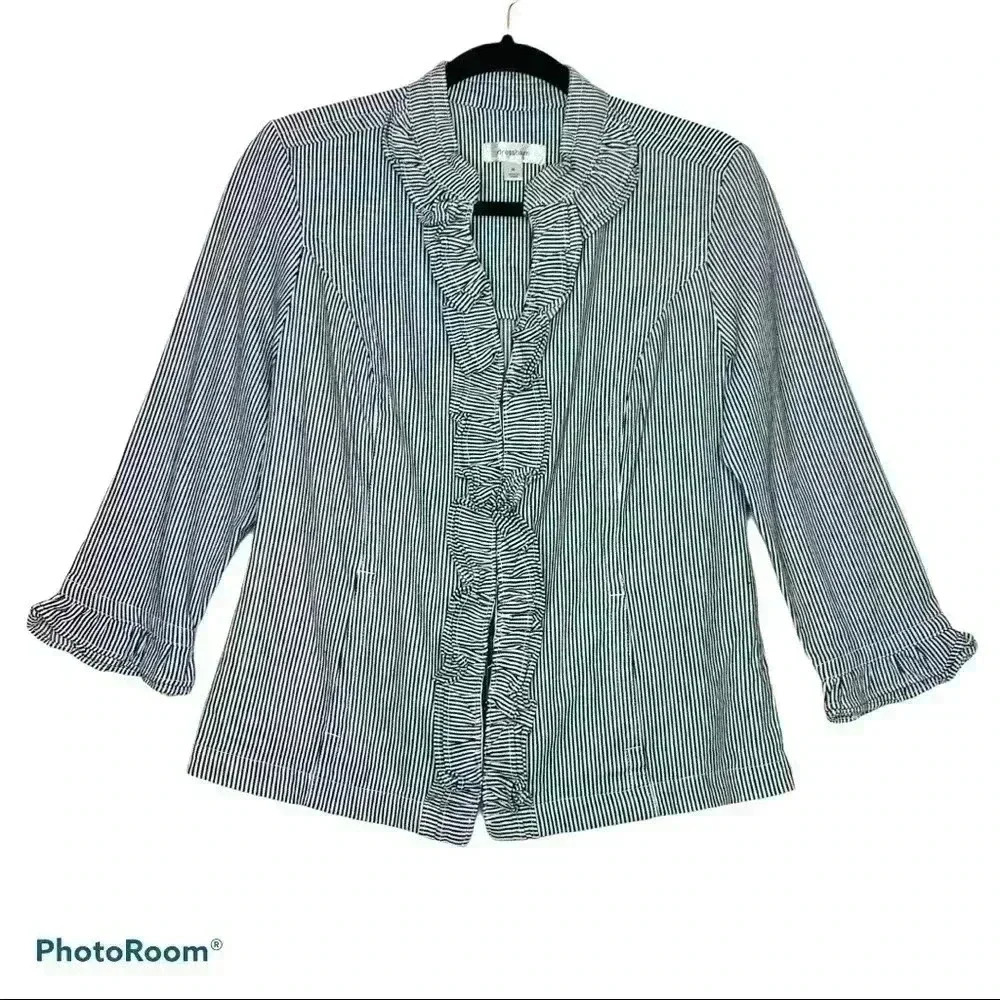Dress Barn Striped Ruffled Jacket